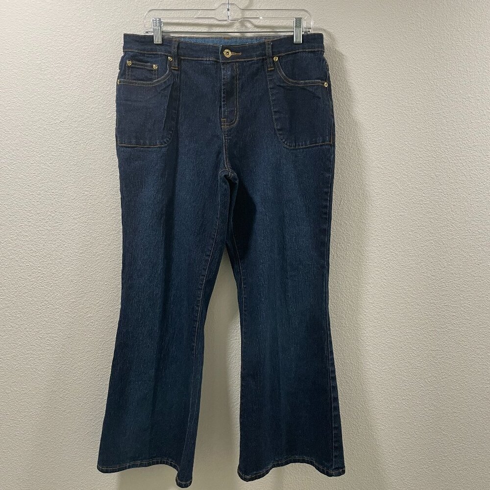 DG2 BY DIANE GILMAN 5 Pocket Low Rise Flare Jeans, Light Wash Dark Indigo - 14P